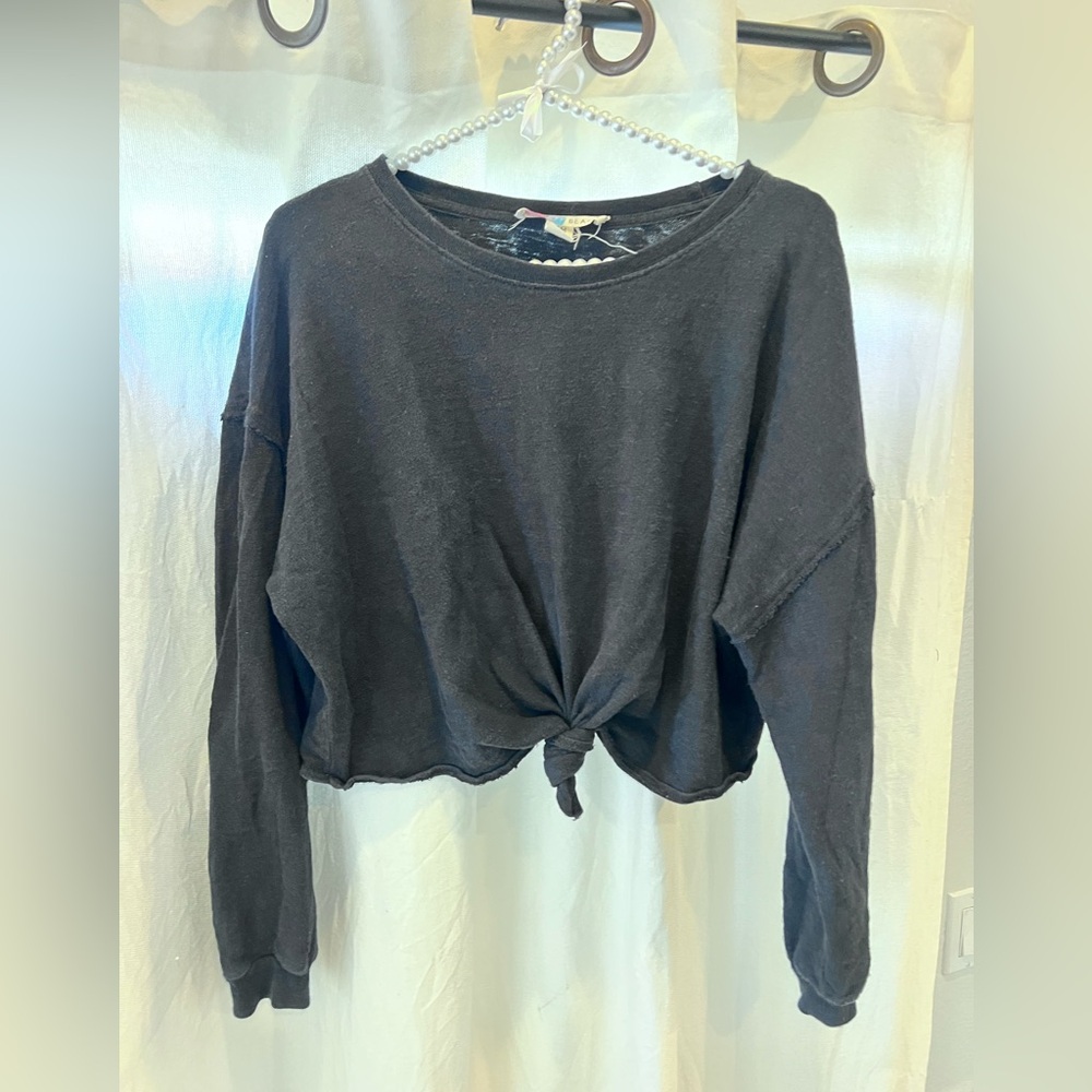 Free People FP Beach Culver City Front Tie Black Sz Women’s Med EUC Sweatshirt - Picture 3 of 5